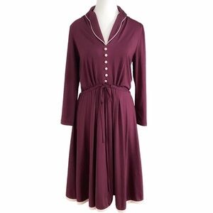 MISS PATINA PLUM WHITE CONTRAST 3/4 SLEEVES A-LINE MIDI DRESS - L